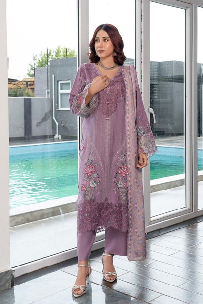 Embroidered Dhanak Festive Suit with Pashmina Shawl Online in Dubai UAE Abudhabi Ajman Sharjah