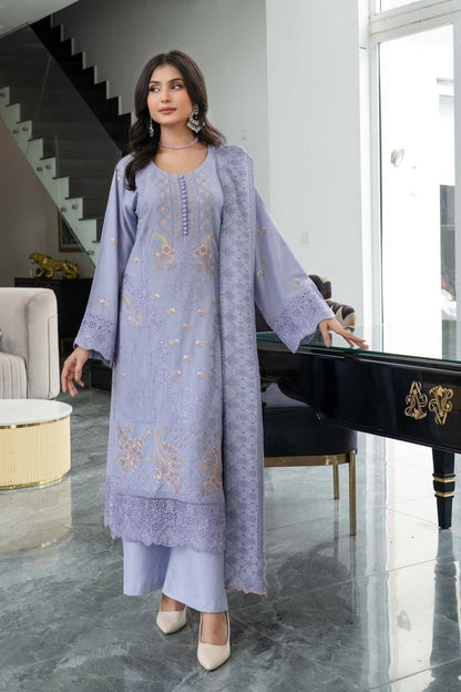 Embroidered Dhanak Shirt with Pashmina Shawl Online in Dubai UAE Abudhabi Ajman Sharjah