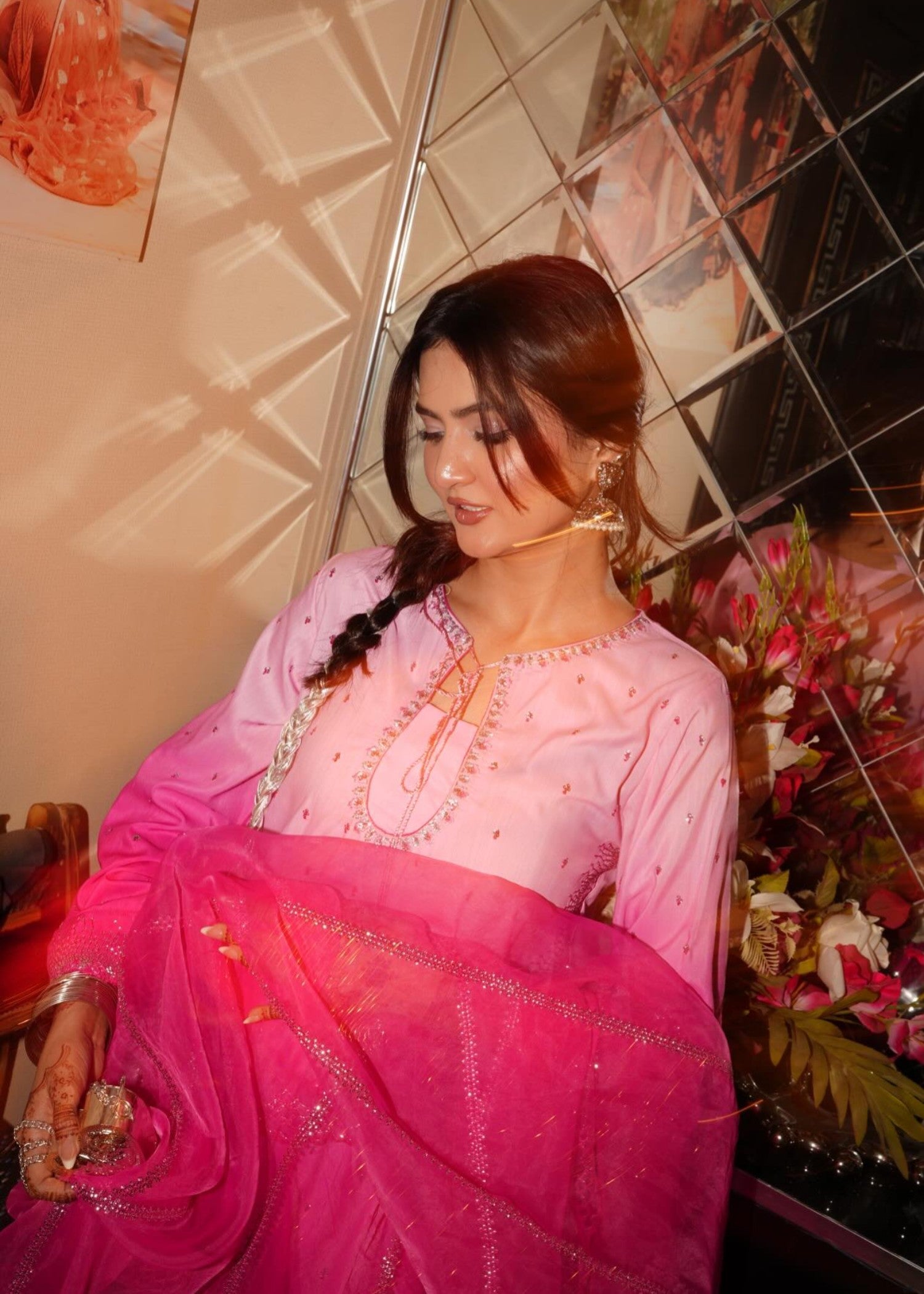 Embroidered Farshi Shalwar Raw Silk Ladies Suit Online in UK USA Canada