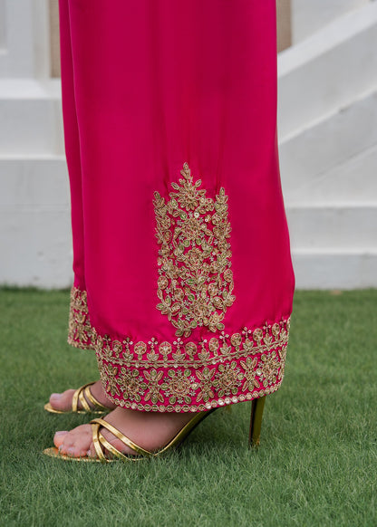 Embroidered Fuchsia Charmuse Party Wear Suit Online in Sri Lanka India Australia