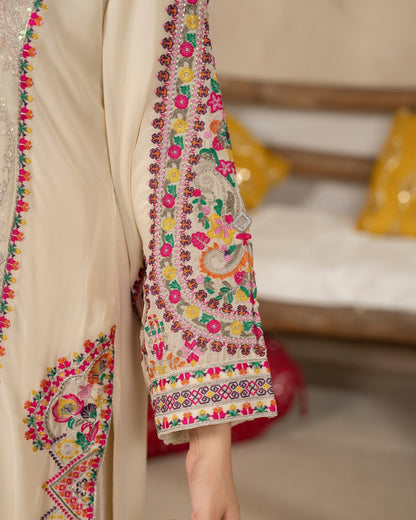 Embroidered Georgette Champagne Cream Partywear Suit Online in Dubai DXB UAE Abudhabi Meena Bazaar