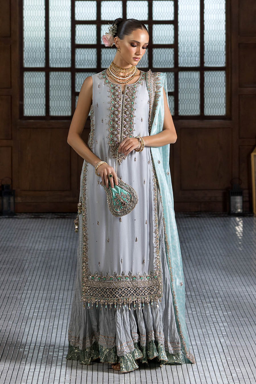 Embroidered Gloss Silk Pakistani Wedding Sharara Online in Dubai DXB UAE Abudhabi Meena Bazaar