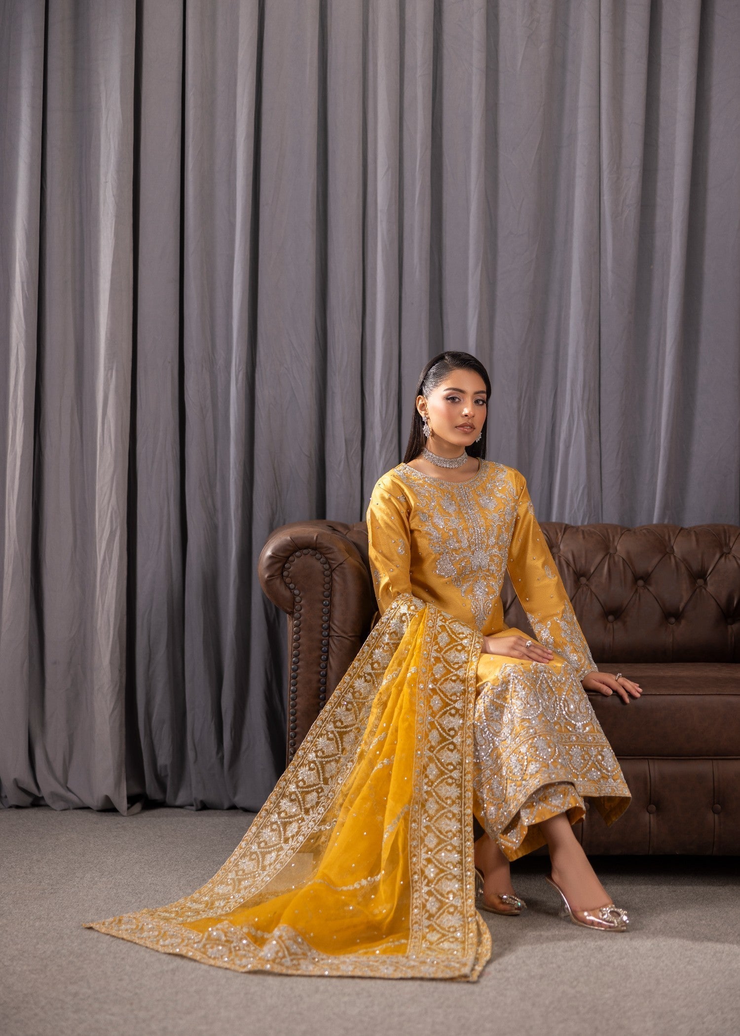 Embroidered Gold Raw Silk Pakistani Outfit Online in Dubai DXB UAE Abudhabi Meena Bazaar