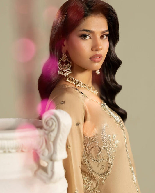 Embroidered Gold Raw Silk Pakistani Suit with Potli Online in Sri Lanka India Australia