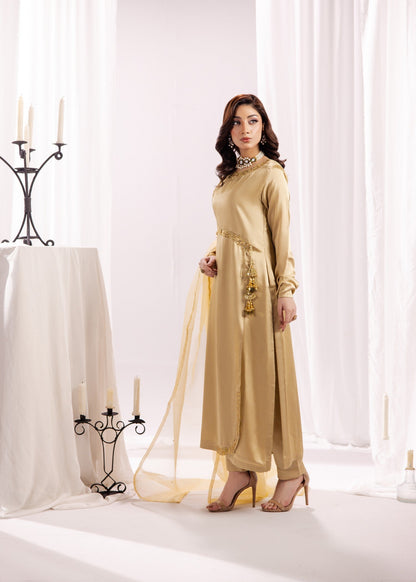 Embroidered Gold Silk Salwar Kameez Online in KSA Riyadh Saudi Arabia Oman Bahrain Qatar