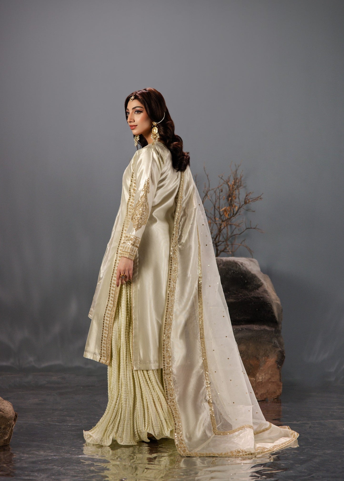 Embroidered Gold Tissue Party Wear Suit Online in Dubai DXB UAE Abudhabi Meena Bazaar