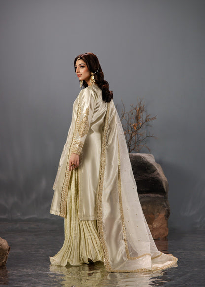 Embroidered Gold Tissue Party Wear Suit Online in Dubai DXB UAE Abudhabi Meena Bazaar