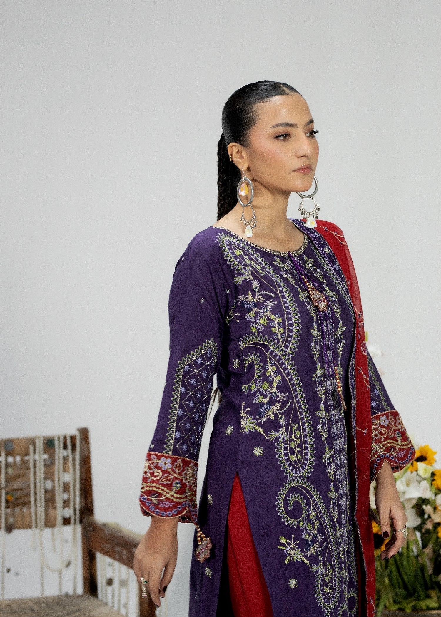 Embroidered Grape Silk Straight Kurta Suit Online in Sri Lanka India Australia