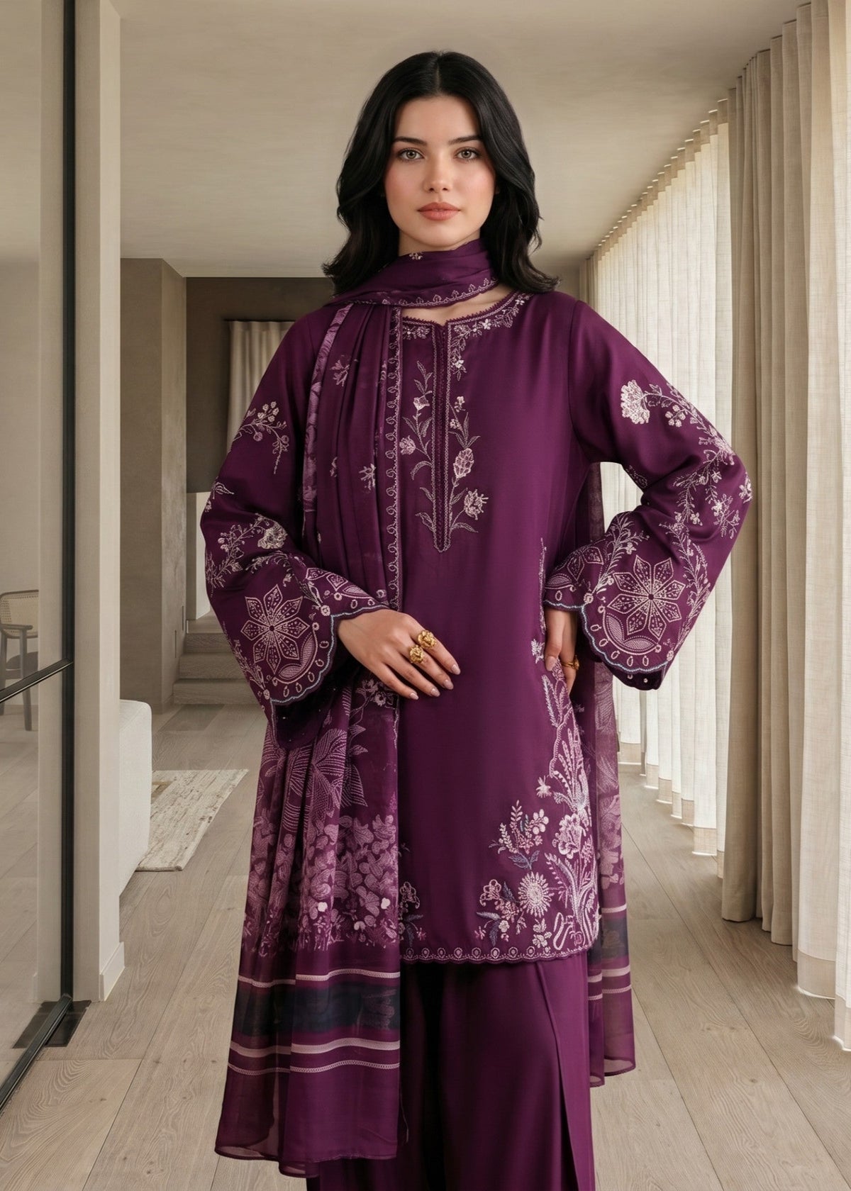 Embroidered Grape Wine Shalwar Kameez for Eid Online in UK USA Canada