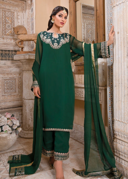 Embroidered Green Chiffon Designer Suit Online in UK USA Canada