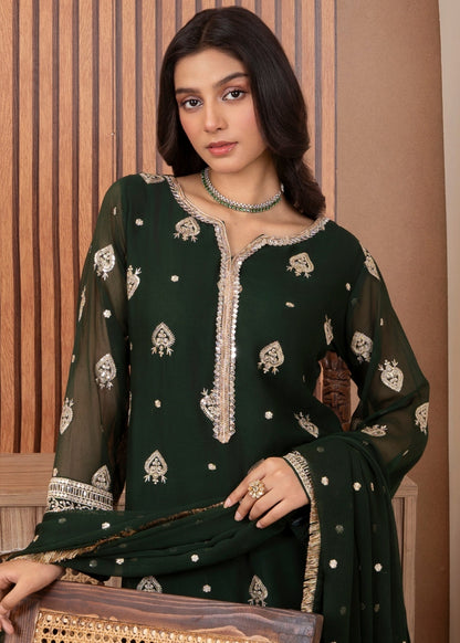 Embroidered Green Chiffon Kurta with Dupatta Online in Dubai DXB UAE Abudhabi Meena Bazaar