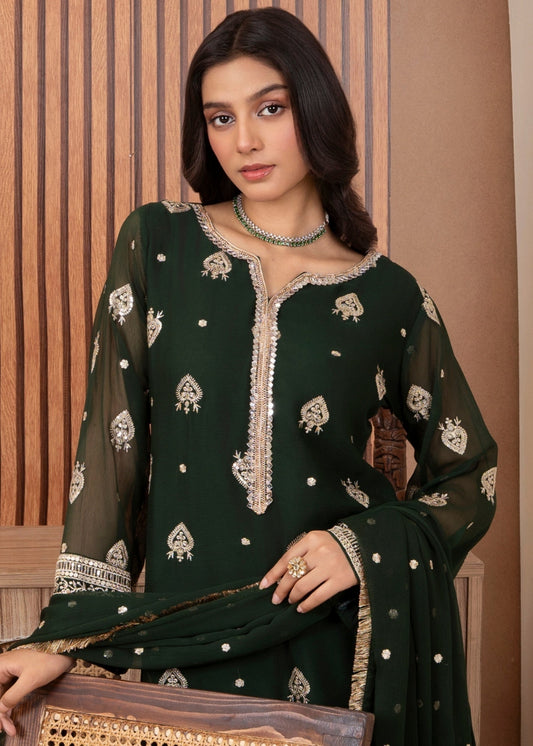 Embroidered Green Chiffon Kurta with Dupatta Online in Dubai DXB UAE Abudhabi Meena Bazaar