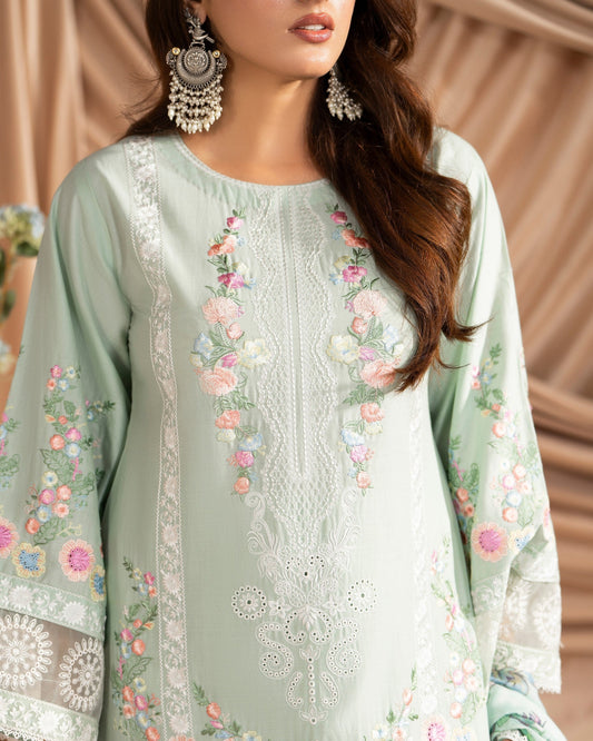 Embroidered Green Cotton Salwar Kameez Online in KSA Riyadh Saudi Arabia Oman Bahrain Qatar