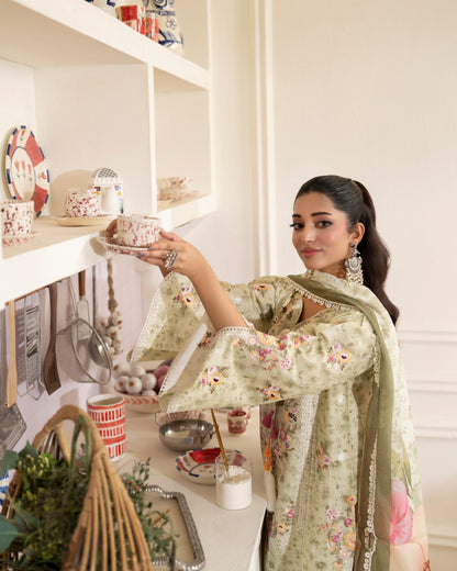 Embroidered Green Lawn Pakistani Suit Online in Dubai DXB UAE Abudhabi Meena Bazaar