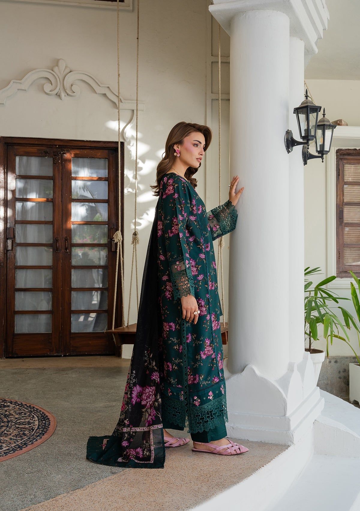 Embroidered Green Lawn Suit for Women Online in Dubai UAE Abudhabi Ajman Sharjah
