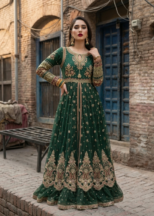 Embroidered Green Net Pakistani Suit Online in Dubai DXB UAE Abudhabi Meena Bazaar
