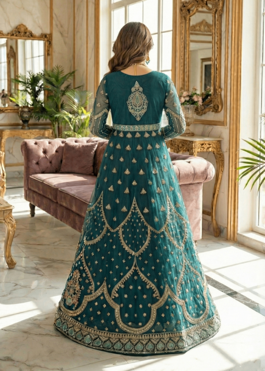 Embroidered Green Organza Festive Wear Salwar Suit Online in Sri Lanka India Australia