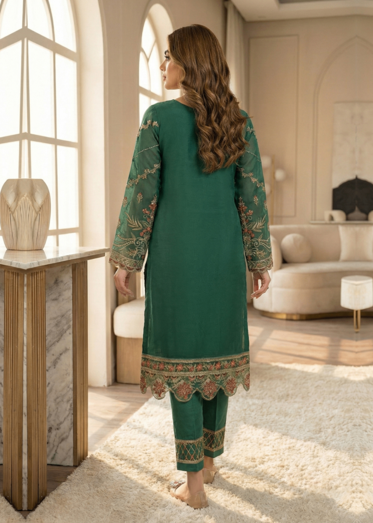 Embroidered Green Organza Festive Wear Suit Online in Sri Lanka India Australia