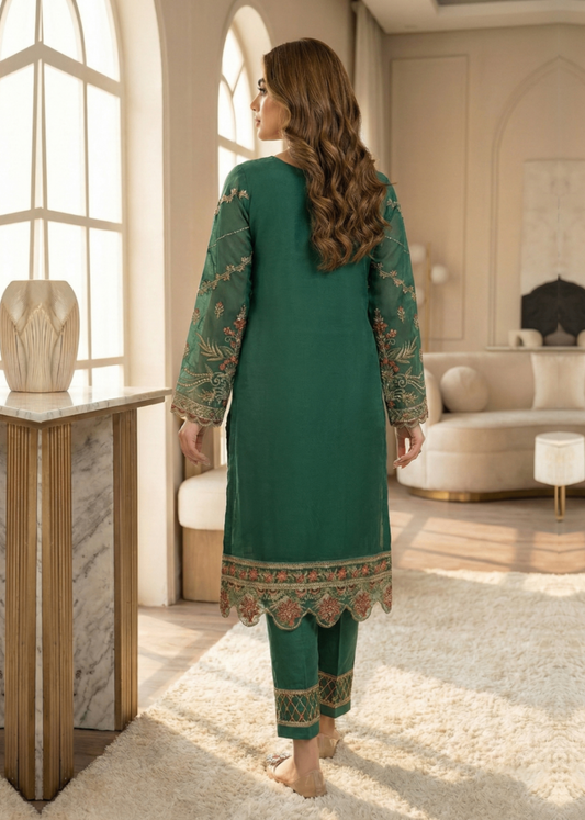 Embroidered Green Organza Festive Wear Suit Online in Sri Lanka India Australia