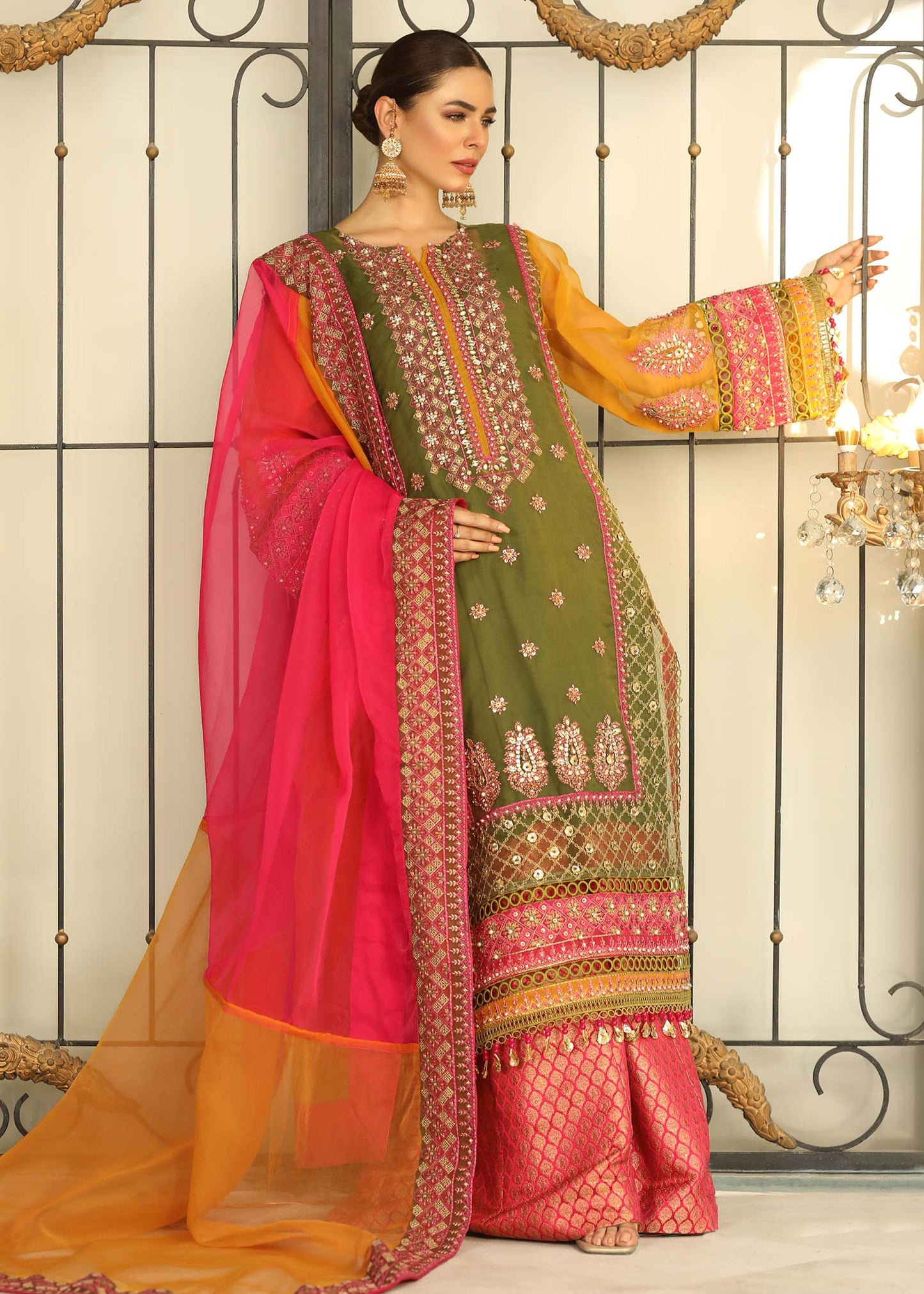 Embroidered Green Organza Pakistani Party Wear Online in Dubai UAE Abudhabi Ajman Sharjah