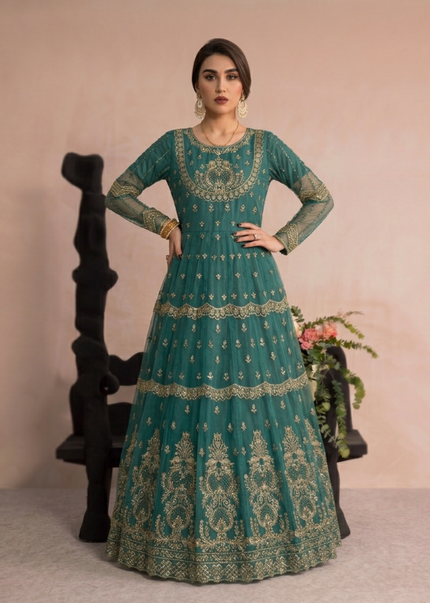 Embroidered Green Organza Pakistani Suit Online in Dubai DXB UAE Abudhabi Meena Bazaar