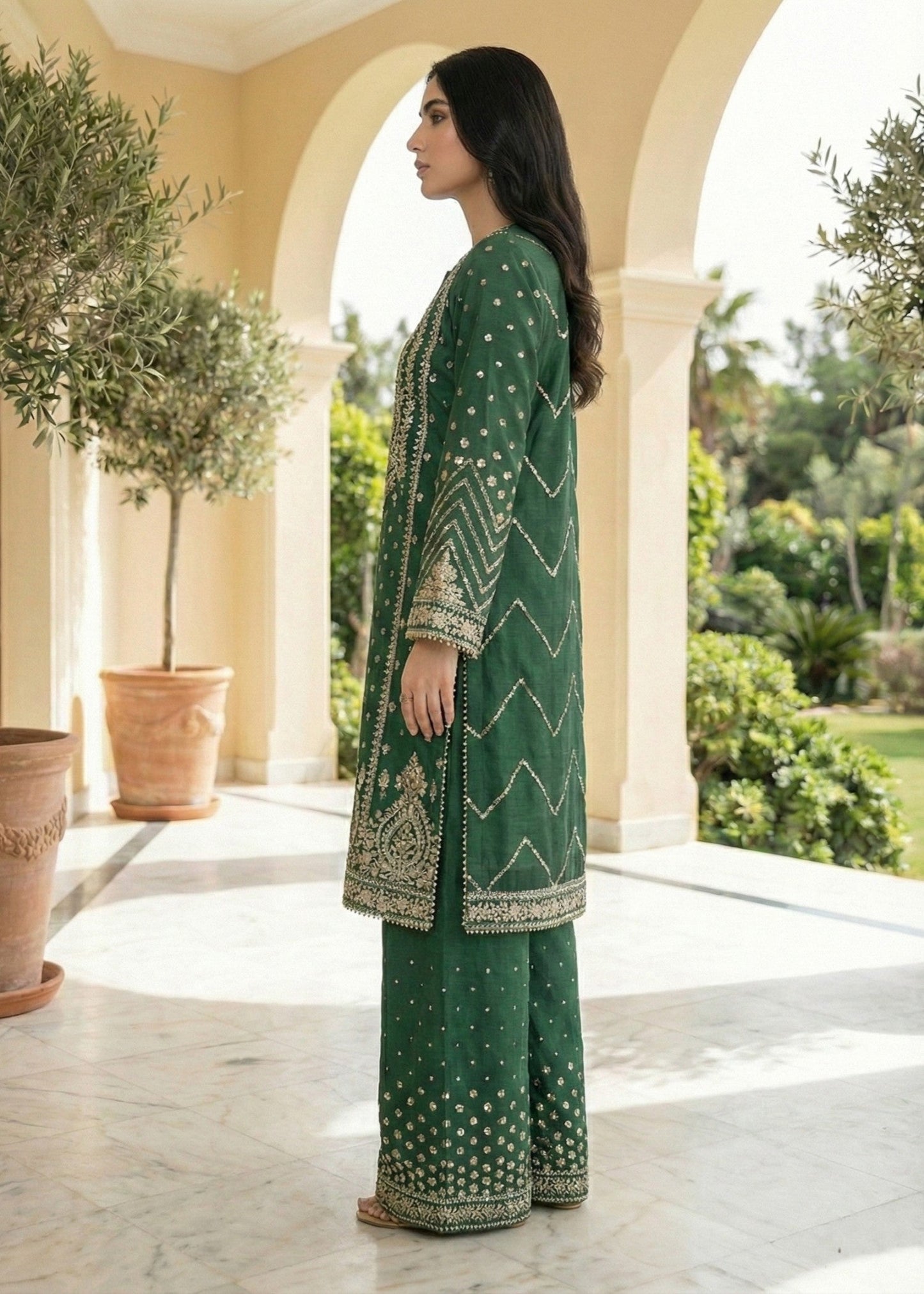 Embroidered Green Raw Silk Straight Kurta Suit Online in Dubai DXB UAE Abudhabi Meena Bazaar