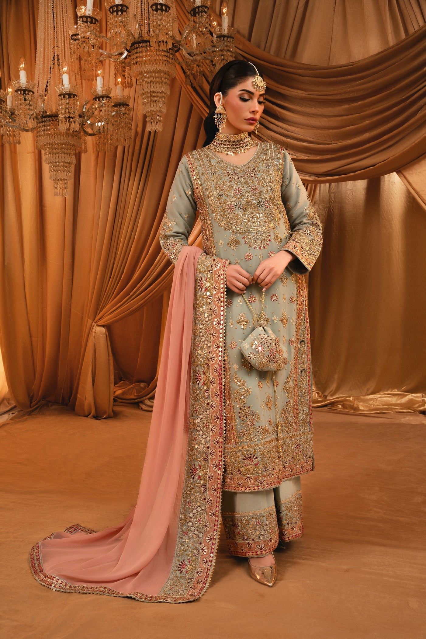 Embroidered Grey Chiffon Pakistani Suit Online in Dubai DXB UAE Abudhabi Meena Bazaar