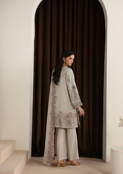 Embroidered Grey Chiffon Three Piece Suit Online in Dubai UAE Abudhabi Ajman Sharjah