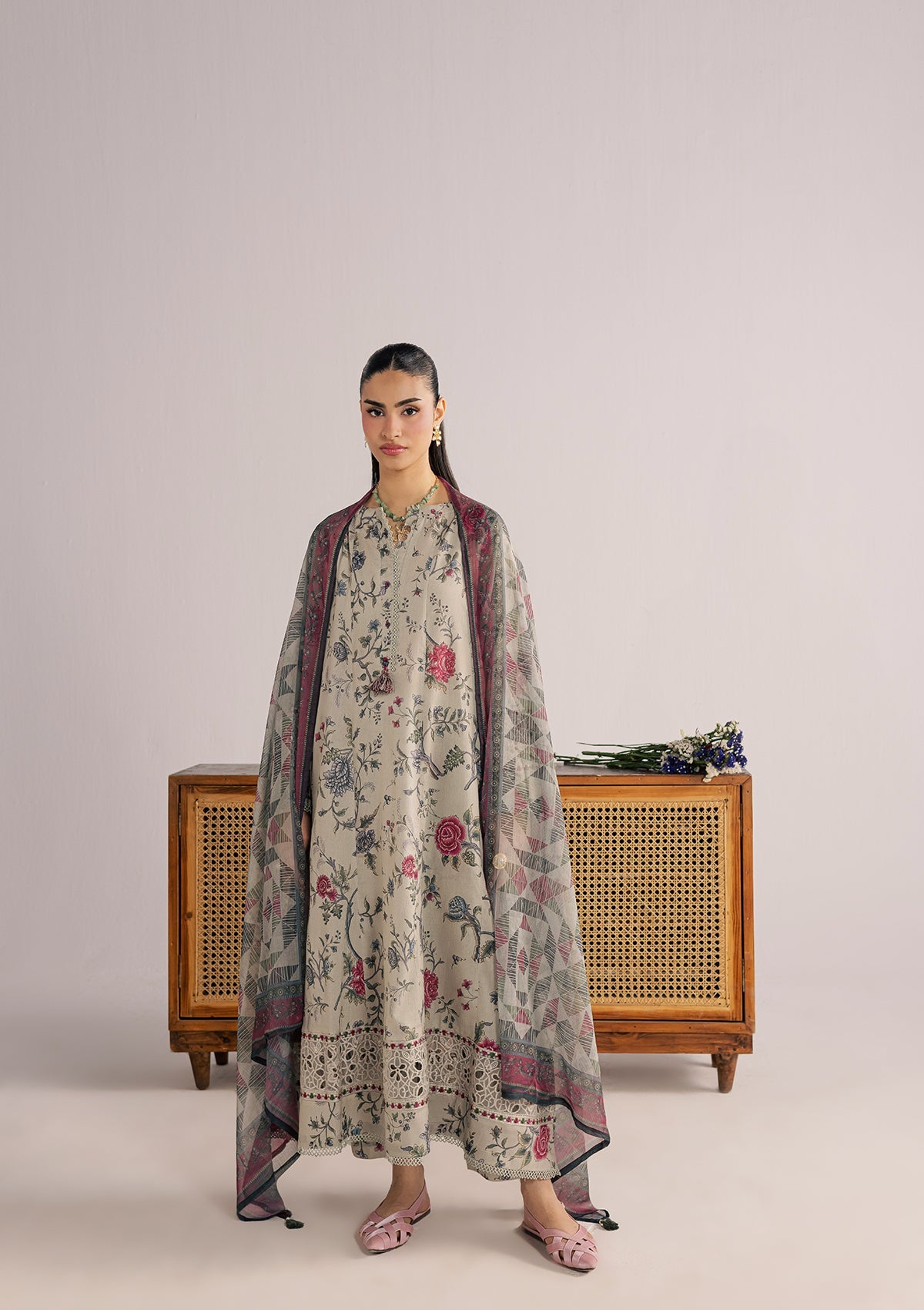 Embroidered Grey Lawn Kurta Set Online in UK USA Canada