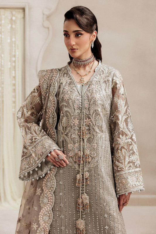 Embroidered Grey Organza Salwar Kameez Online in KSA Riyadh Saudi Arabia Oman Bahrain Qatar