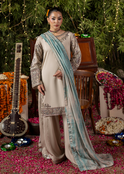 Embroidered Grey Silk Pakistani Wedding Dress Online in Dubai UAE Abudhabi Ajman Sharjah