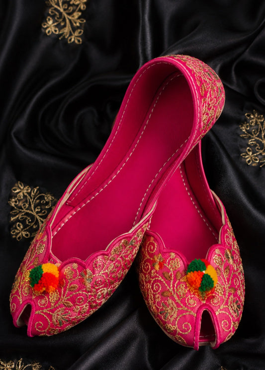 Embroidered Hot Pink Khussa for Eid and Parties Online in Sri Lanka India Australia