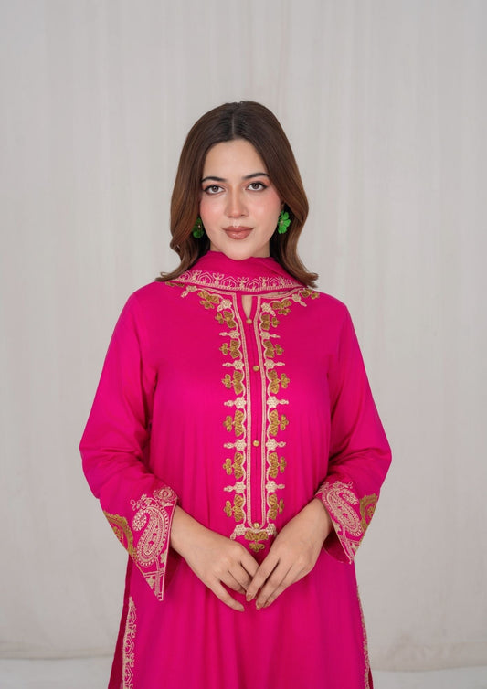 Embroidered Hot Pink Lawn Salwar Kameez Online in KSA Riyadh Saudi Arabia Oman Bahrain Qatar