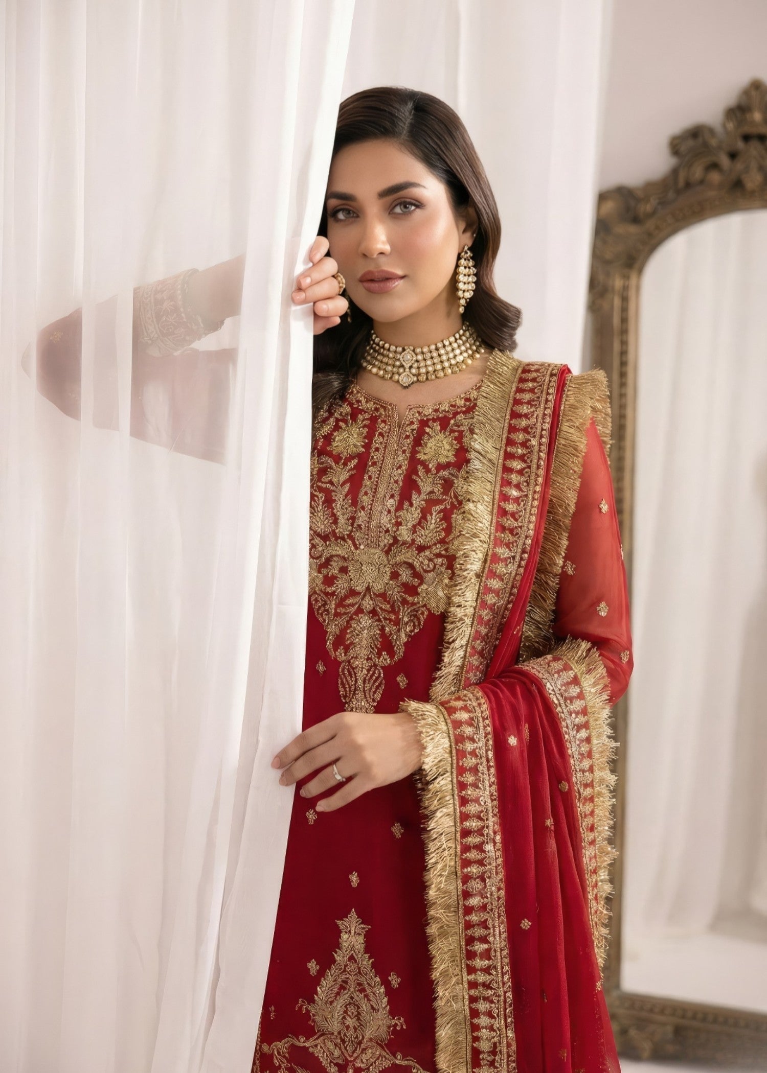 Embroidered Hot Pink Red Party Wear Kurta Set Online in Sri Lanka India Australia