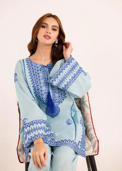 Embroidered Ice Blue Lawn Kurta Set Online in UK USA Canada