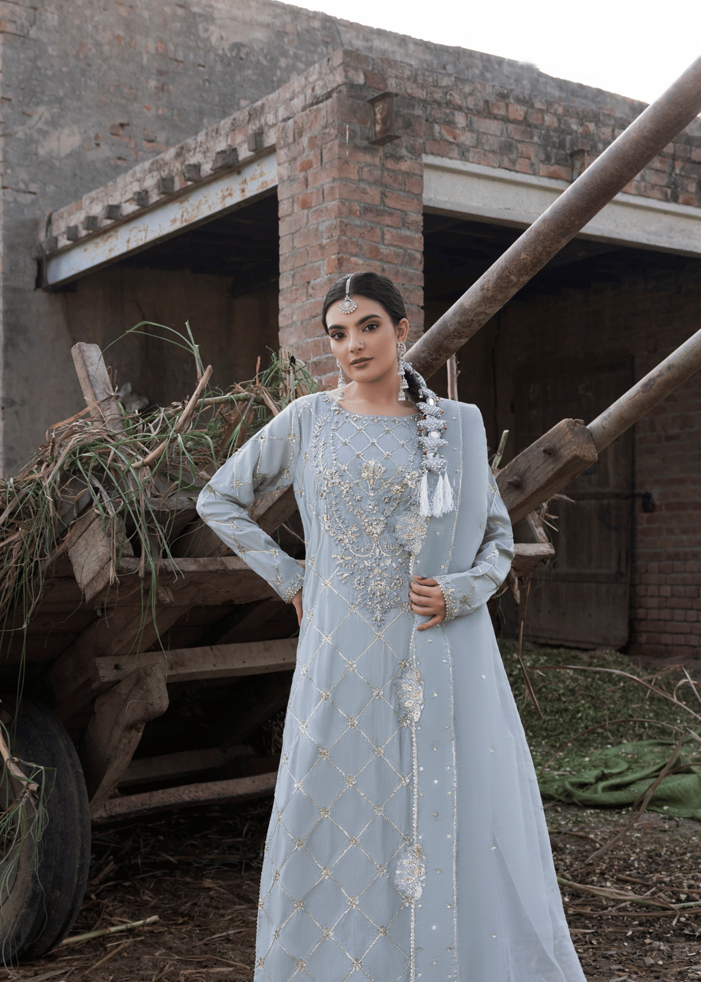 Embroidered Ice Blue Organza Dupatta Salwar Kameez Online in KSA Riyadh Saudi Arabia Oman Bahrain Qatar