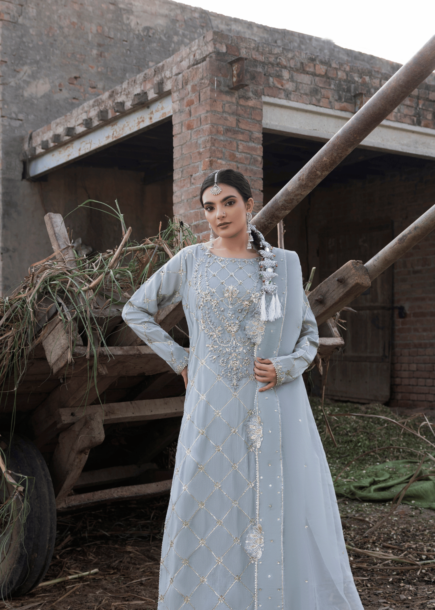 Embroidered Ice Blue Organza Dupatta Salwar Kameez Online in KSA Riyadh Saudi Arabia Oman Bahrain Qatar