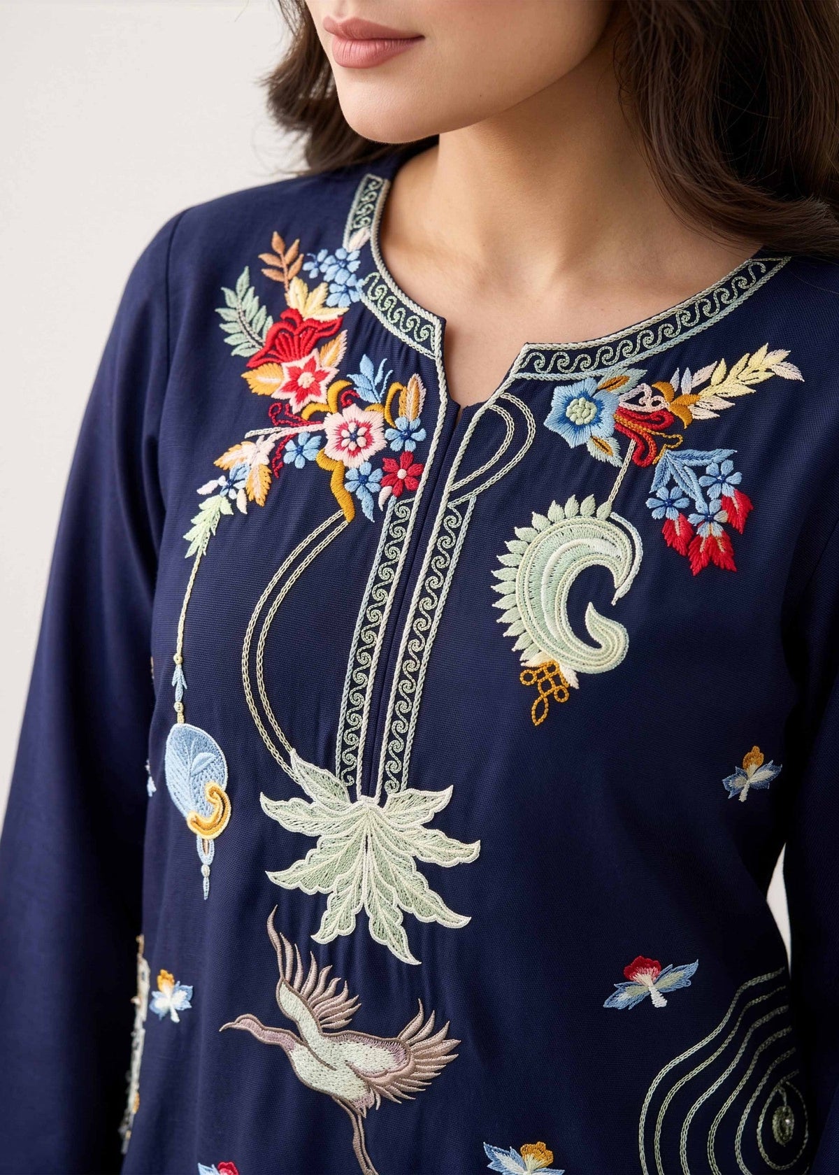 Embroidered Indigo Linen Kurta Set Online in UK USA Canada