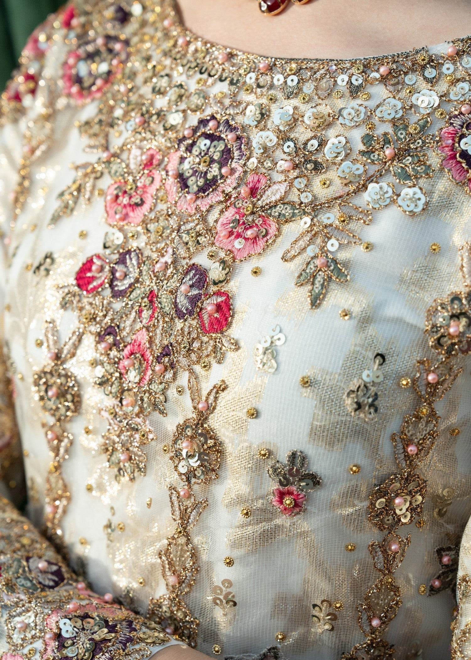 Embroidered Ivory Chiffon Anarkali Wedding Guest Outfit Online in Dubai UAE Abudhabi Ajman Sharjah