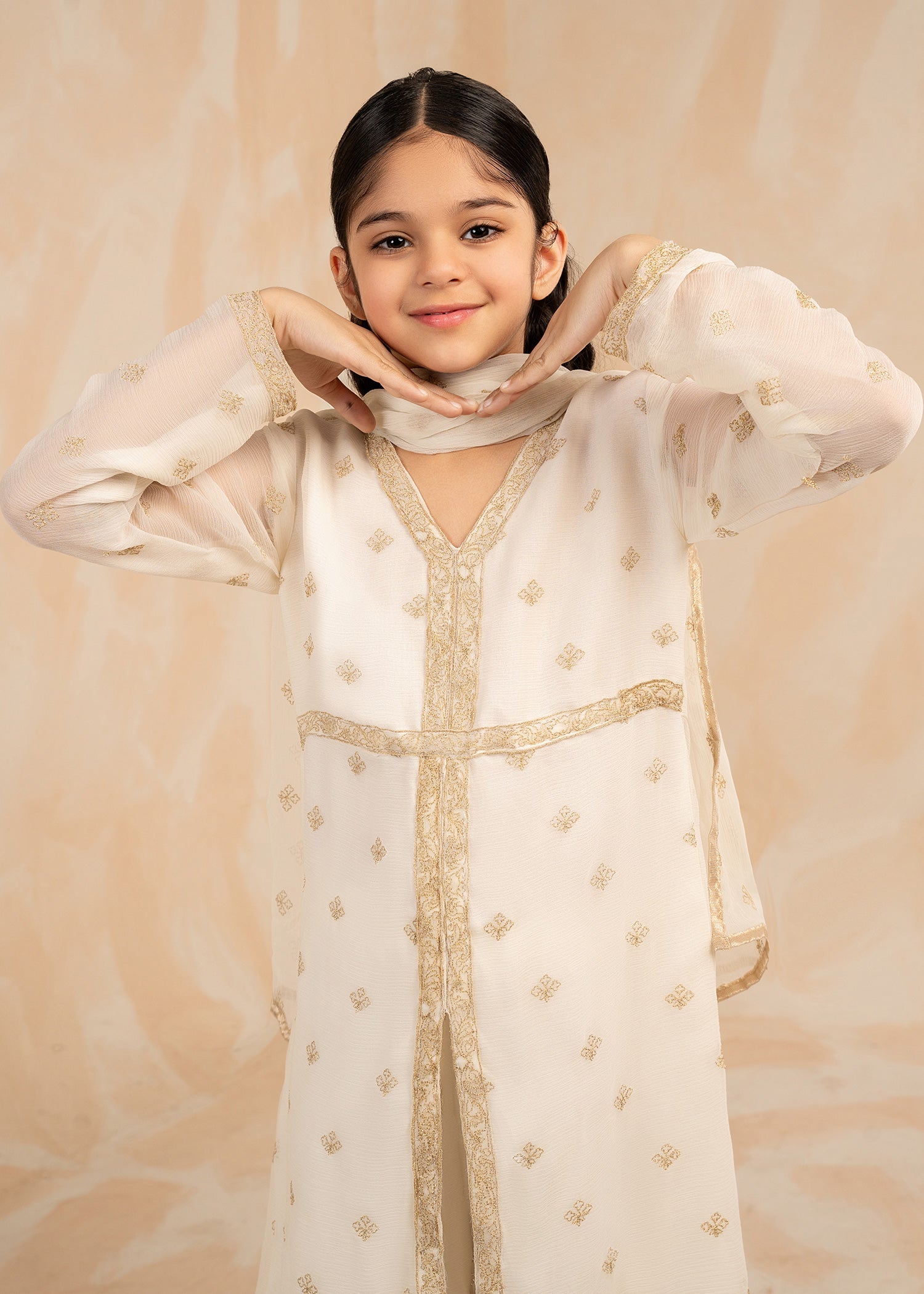 Embroidered Ivory Chiffon Straight Trouser Suit Online in Sri Lanka India Australia