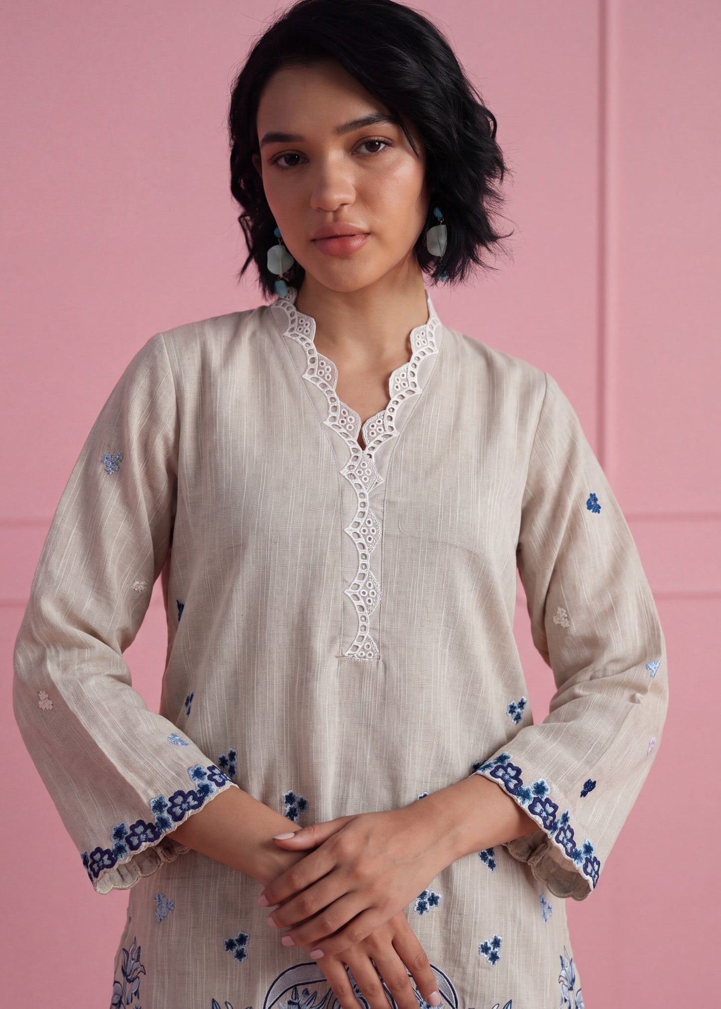 Embroidered Ivory Khaddar Pakistani Suit Online in Sri Lanka India Australia