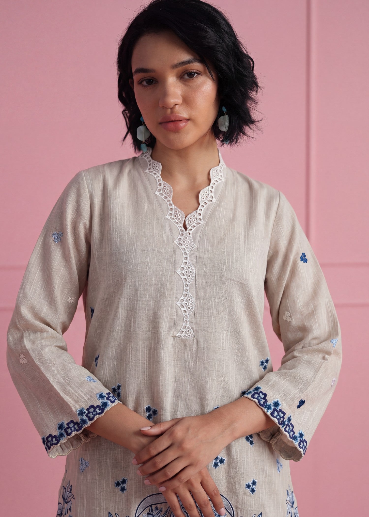 Embroidered Ivory Khaddar Pakistani Suit Online in Sri Lanka India Australia