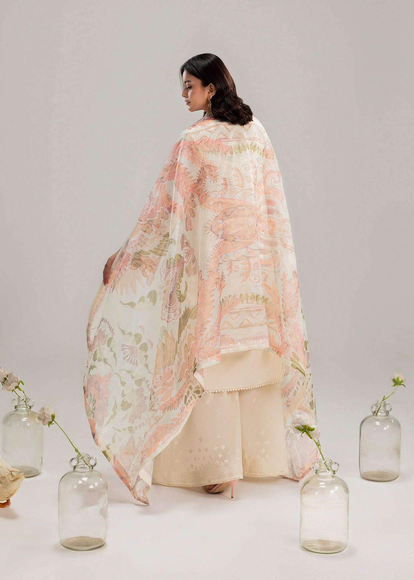 Embroidered Ivory Lawn 3 Piece Outfit with Culottes Online in Dubai DXB UAE Abudhabi Meena Bazaar