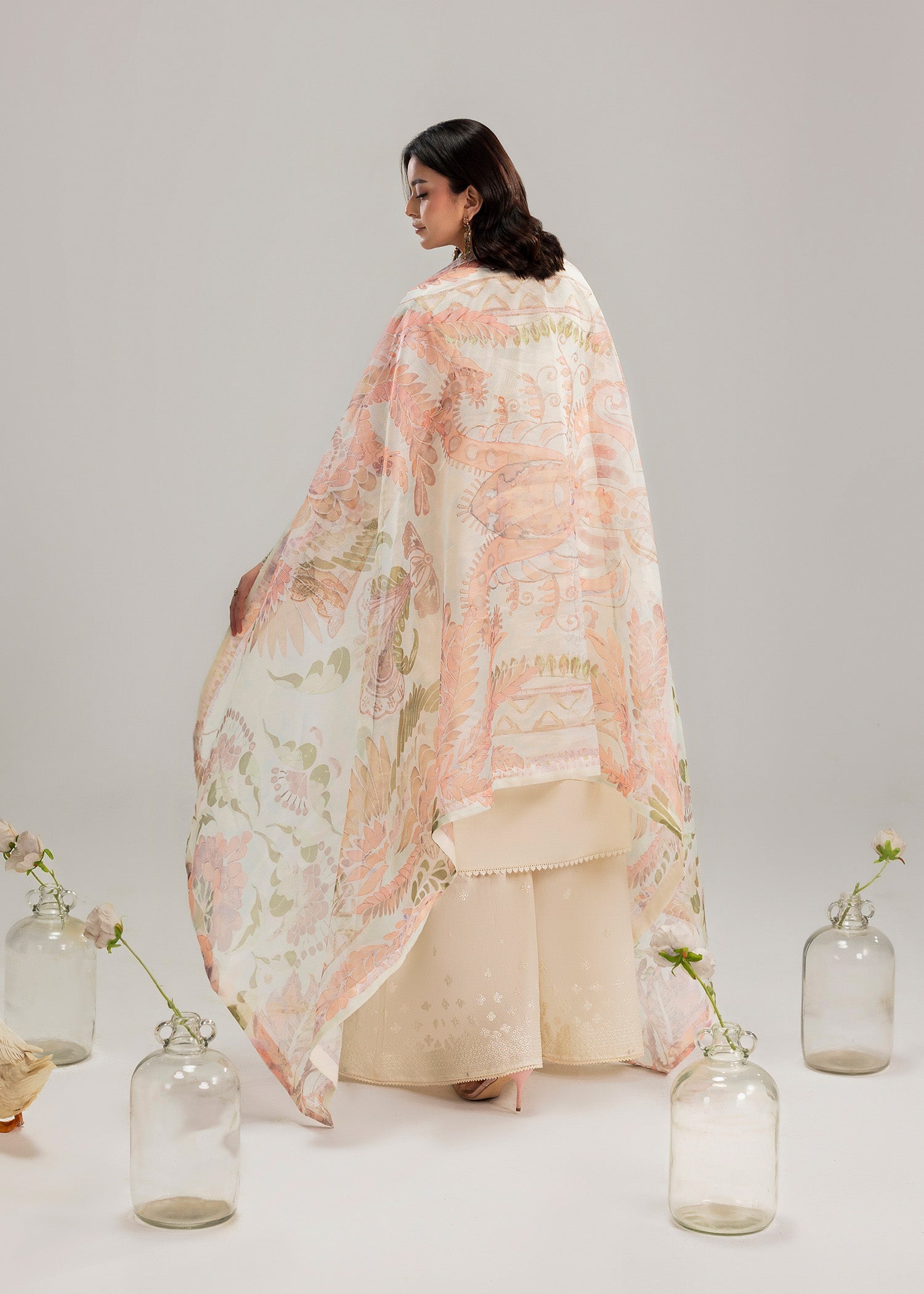 Embroidered Ivory Lawn 3 Piece Outfit with Culottes Online in Dubai DXB UAE Abudhabi Meena Bazaar