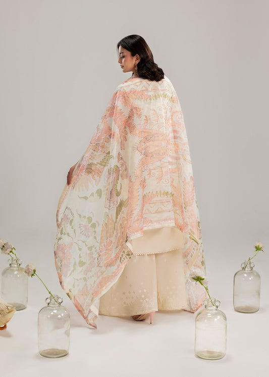 Embroidered Ivory Lawn 3 Piece Outfit with Culottes Online in Dubai DXB UAE Abudhabi Meena Bazaar