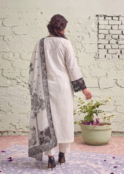 Embroidered Ivory Lawn Kurta Pajama Online in Dubai UAE Abudhabi Ajman Sharjah