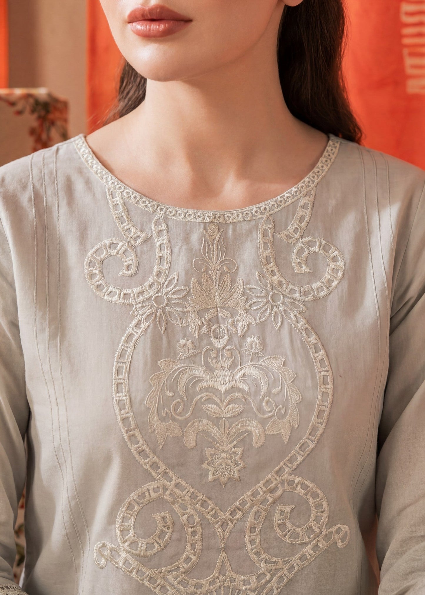 Embroidered Ivory Lawn Salwar Kameez Online in KSA Riyadh Saudi Arabia Oman Bahrain Qatar