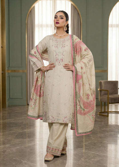 Embroidered Ivory Lawn Salwar Kameez Online in KSA Riyadh Saudi Arabia Oman Bahrain Qatar
