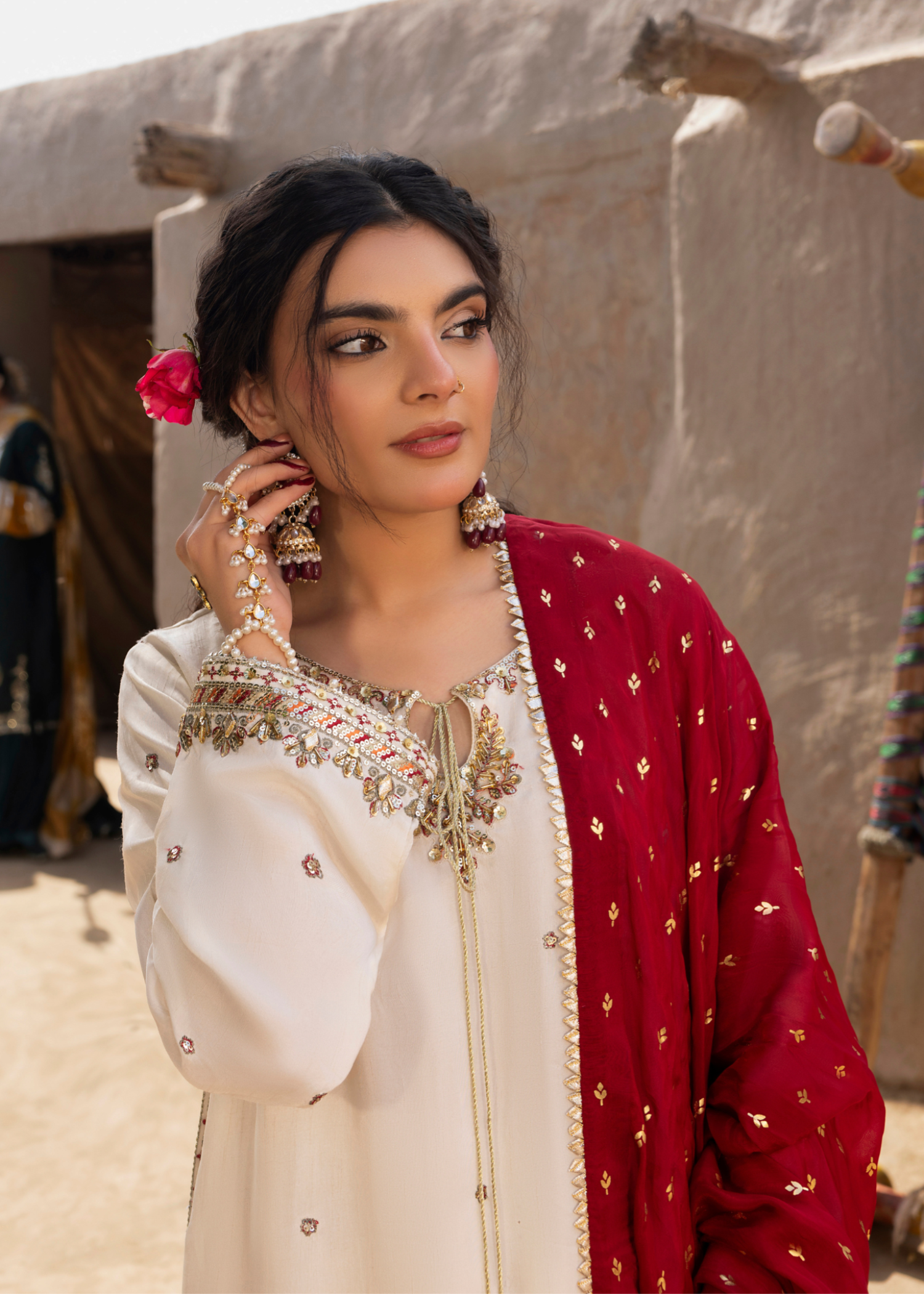 Embroidered Ivory Silk Farshi Gharara Suit Online in Dubai UAE Abudhabi Ajman Sharjah