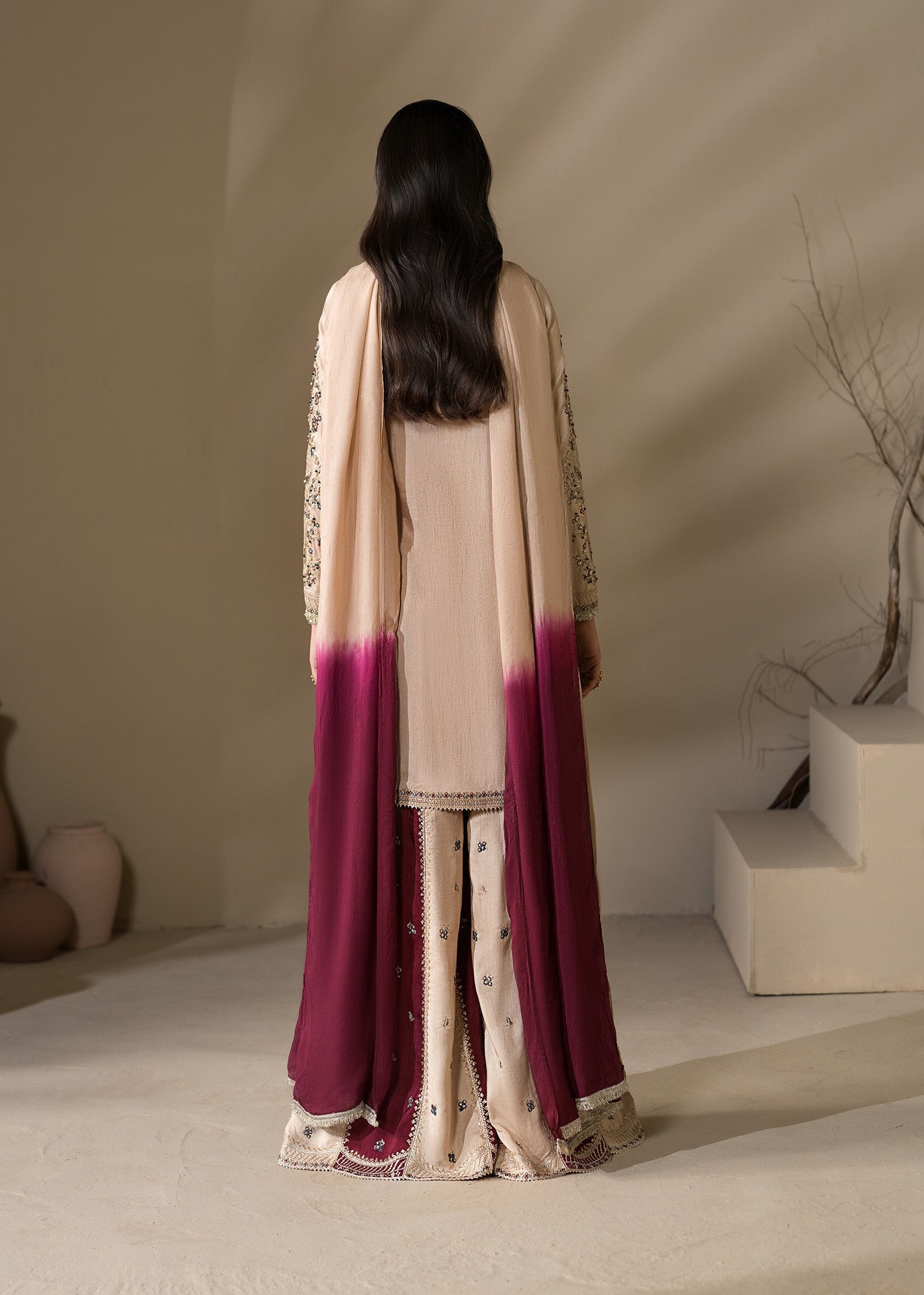 Embroidered Ivory Silk Sharara Party Wear Online in Dubai UAE Abudhabi Ajman Sharjah